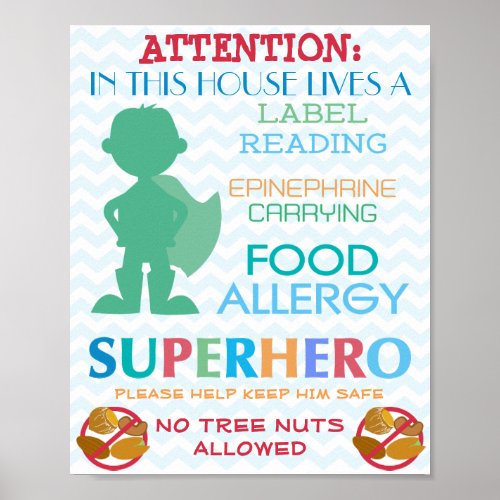 No Tree Nuts Allowed Superhero Boy Sign for Home
