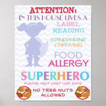 No Tree nuts Allowed Superhero Girl Sign for Home