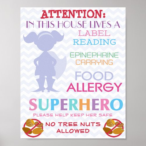 No Tree nuts Allowed Superhero Girl Sign for Home