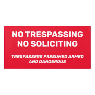 No Trespassing No Soliciting Door Sign