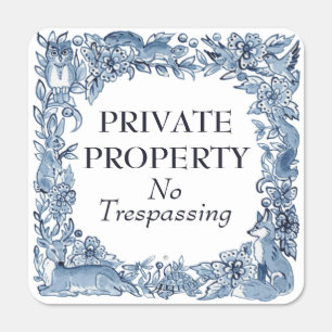 No Trespassing Private Property Blue Woodland Metal Sign