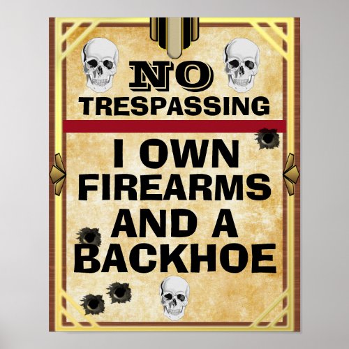 No Trespassing Skeleton Heads Bullet Holes Poster