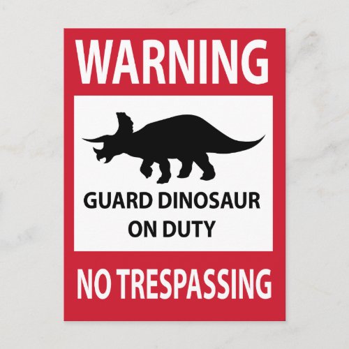 No Trespassing Triceratops Sign Postcard