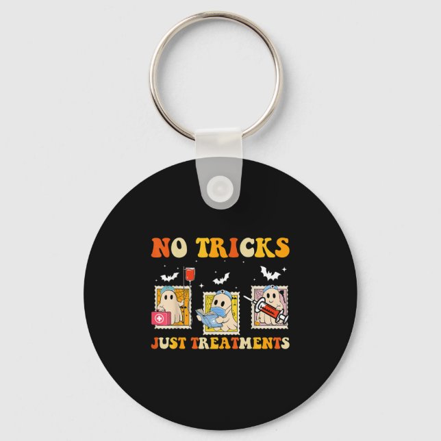 No Tricks Just S Funny Halloween Ghost Nursing  Keychain (Front)