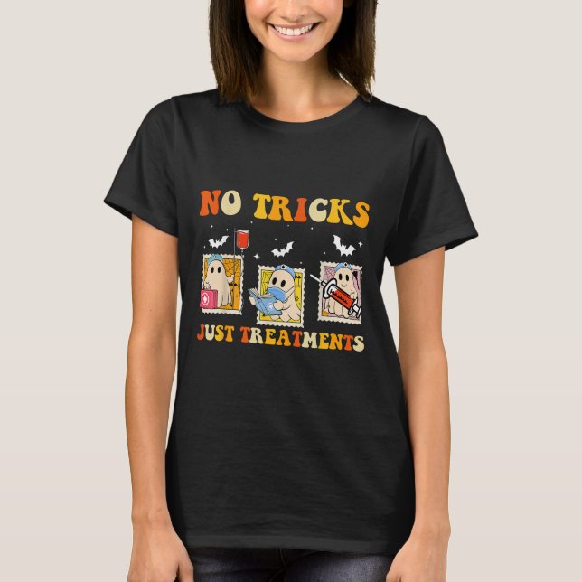 No Tricks Just S Funny Halloween Ghost Nursing  T-Shirt (Front)