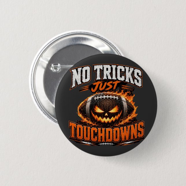 No Tricks Just Touchdowns Halloween Football Art Button (Front & Back)