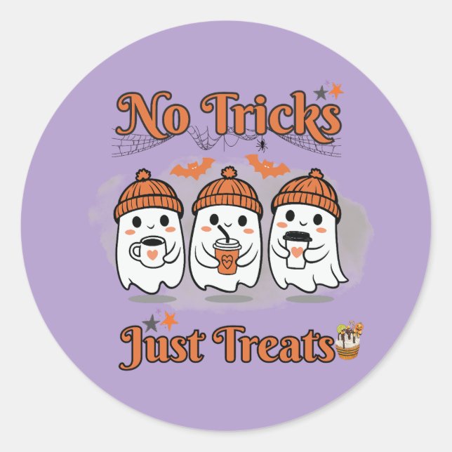 No Tricks Just Treats Cute Ghosts  Classic Round Sticker (Front)