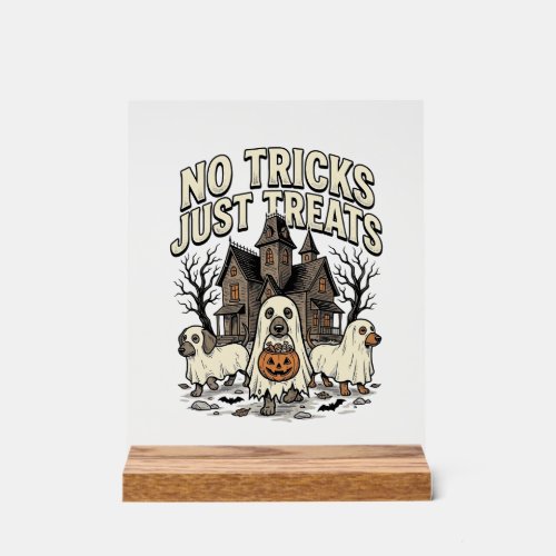 No Tricks Just Treats Halloween Dachshund Ghost De Acrylic Sign
