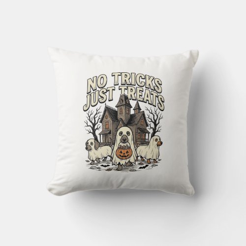 No Tricks Just Treats Halloween Dachshund Ghost De Throw Pillow