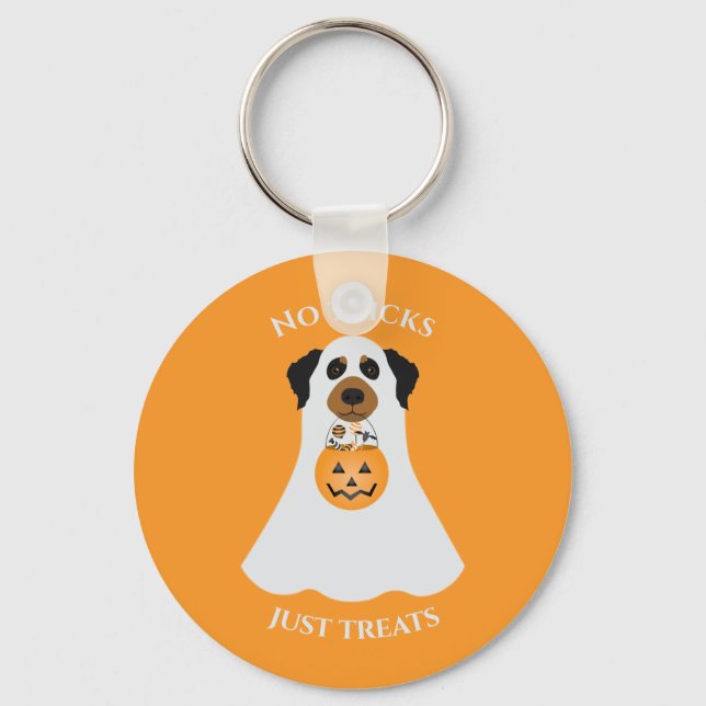 No Tricks Just Treats Halloween Dog Keychain (Front)