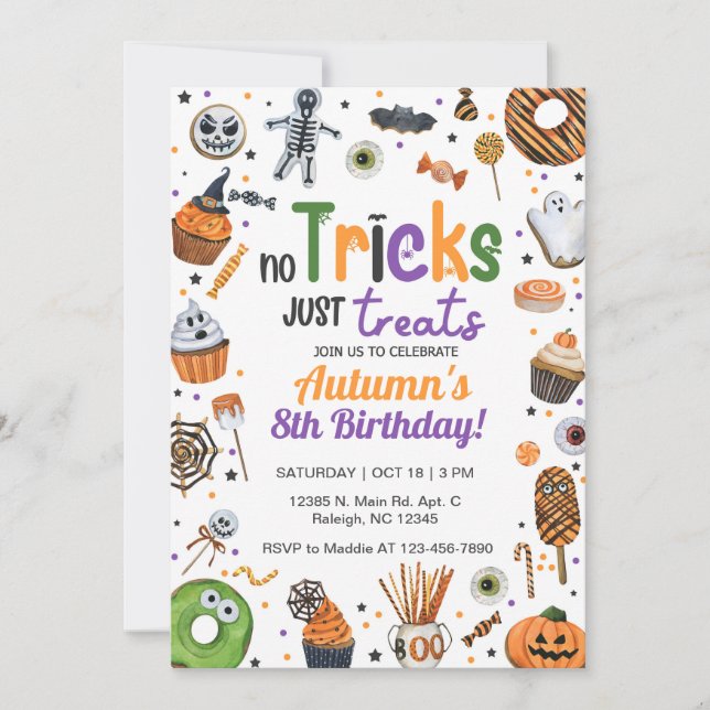 No tricks just treats Halloween invite. Invitation (Front)