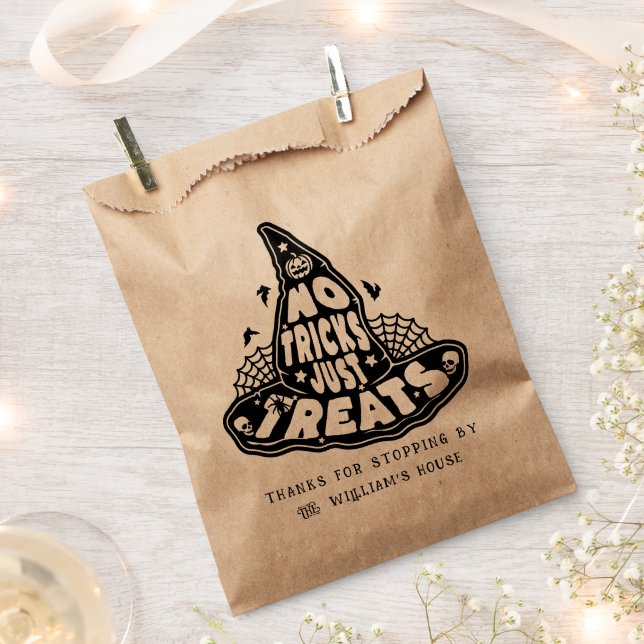 No Tricks Just Treats Halloween Kraft Favor Bag (Clipped)