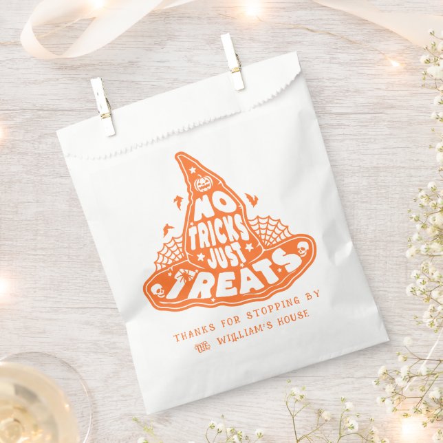 No Tricks Just Treats Halloween Orange Favor Bag (Clipped)