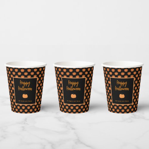 No tricks just treats Halloween orange pumpkins Paper Cups