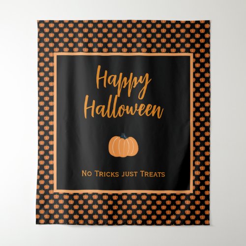 No tricks just treats Halloween orange pumpkins Tapestry