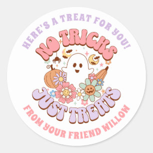 No Tricks Just Treats Halloween Retro Groovy Ghost Classic Round Sticker