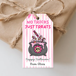 No Tricks Just Treats Pink Halloween Favor Tags