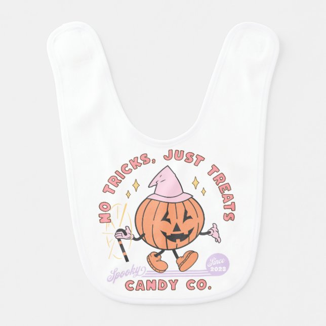 No Tricks Just Treats Spooky Candy Co Halloween Baby Bib (Front)