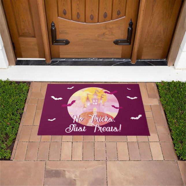 No Tricks Just Treats Spooky Castle Halloween Doormat (Outdoor)