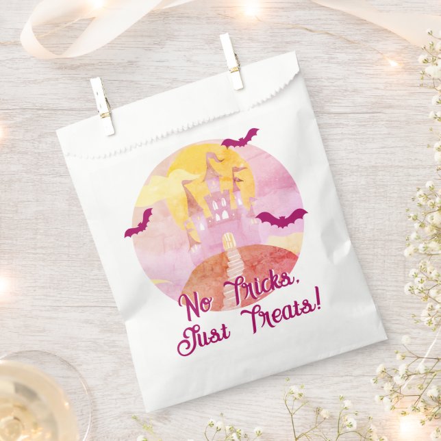 No Tricks Just Treats Spooky Castle Halloween Favor Bag (Clipped)