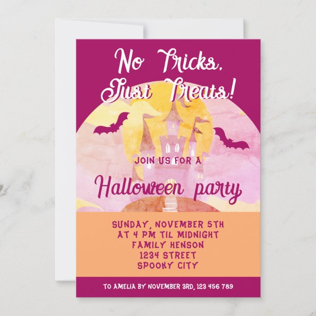 No Tricks Just Treats Spooky Castle Halloween Invitation (Front)