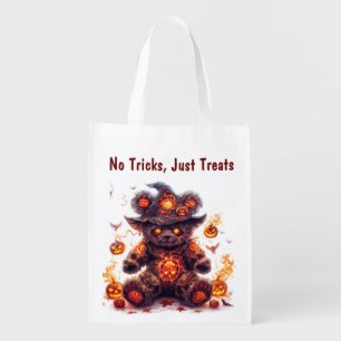 No Tricks, Just Treats. Teddy bear. Halloween Grocery Bag