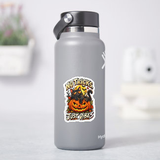 No Tricks Just Vibes Halloween Cat Pumpkin Sticker