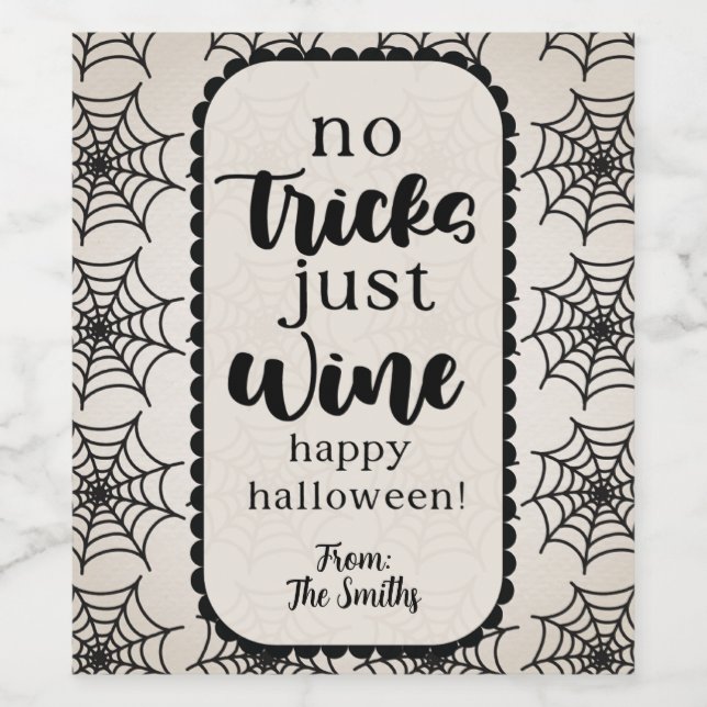 No Tricks Just Wine Beige Black Webs Label (Single Label)