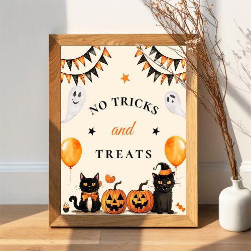  No Tricks  Treats  Boo Black Cat Halloween Poster