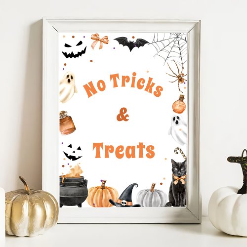  No Tricks  Treats Boo Cute Ghost Game Poster