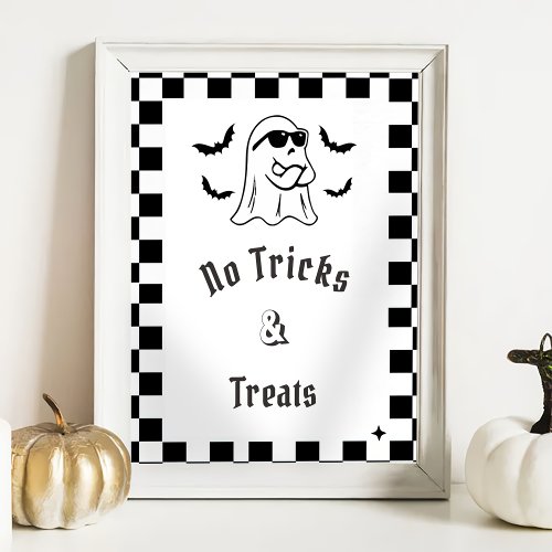  No Tricks  Treats Boo Funny Baby Shower Game Poster