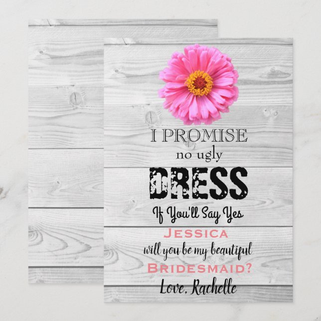 No Ugly Dress If You'll Say Yes Bridesmaid Card (Front/Back)