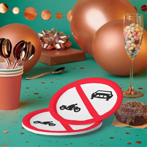 No Vehicles Road Sign Paper Plates