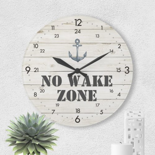 No Wake Zone Anchor 24_Hour Time Nautical Large Clock