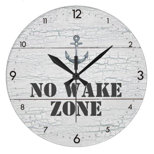 No Wake Zone Crackled Wood + Anchor Nautical Large Clock