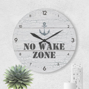 No Wake Zone ⏰ Crackled Wood Nautical  Large Clock