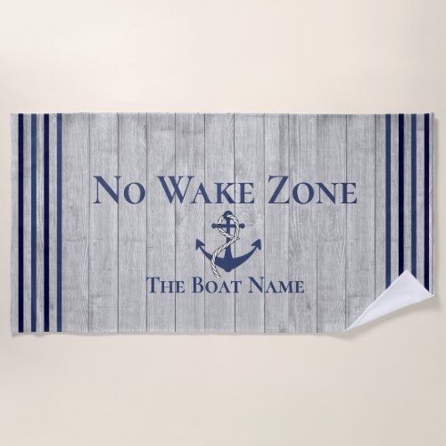 No Wake Zone Navy Anchor Rope Nautical Beach Towel