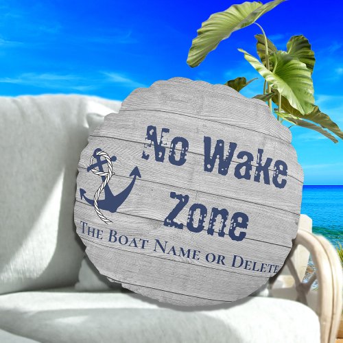 No Wake Zone Navy Anchor Rope Nautical Round Pillow