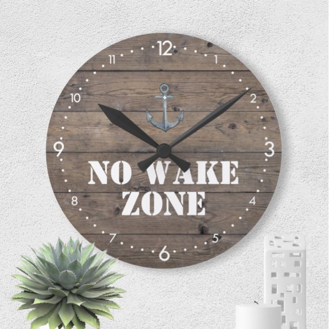 No Wake Zone Rustic Dark Wood + Anchor Nautical Large Clock (Creator Uploaded)
