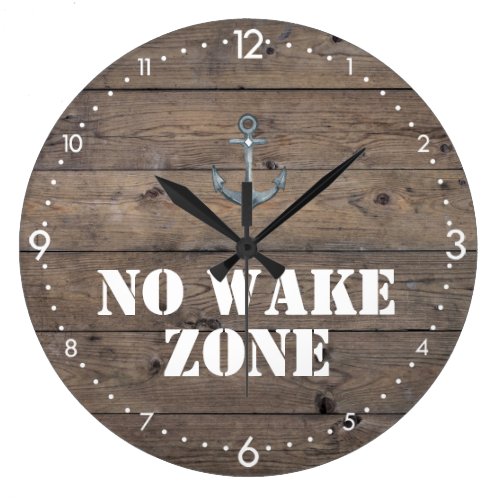 No Wake Zone Rustic Dark Wood + Anchor Nautical Large Clock