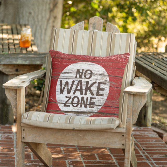No Wake Zone Sign Weathered Wooden Planks Pattern Outdoor Pillow (Chair)