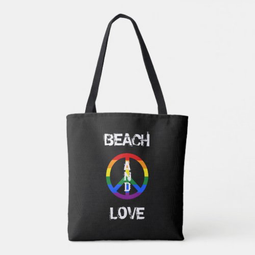 No War Gay Pride Flag Peace Sign Beach  Love Tote Bag