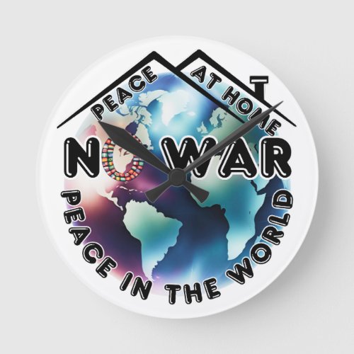 No War Peace At Home Peace in The World Retro Round Clock