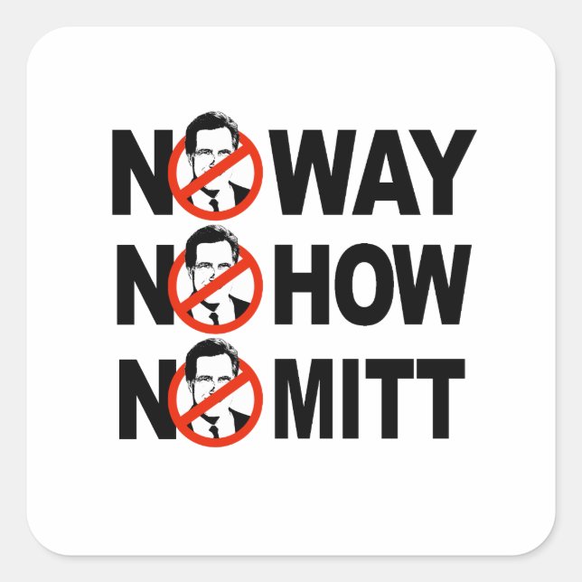 No way, No how, No Mitt Square Sticker (Front)