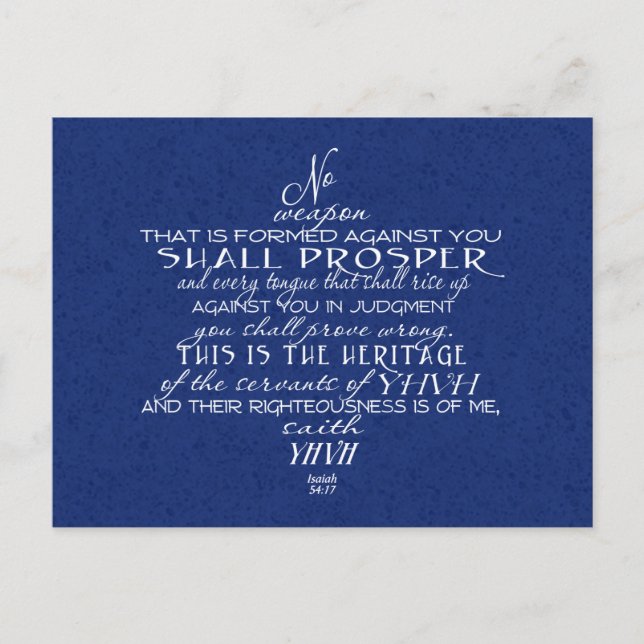 No Weapon Star of David Blue Postcard (Front)