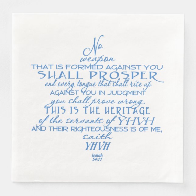 No Weapon Star of David Paper Dinner Napkins (Front)