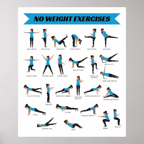 No Weight Exercises Fitness Poster _ Blue