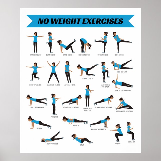 No Weight Exercises Fitness Poster - Blue (Front)
