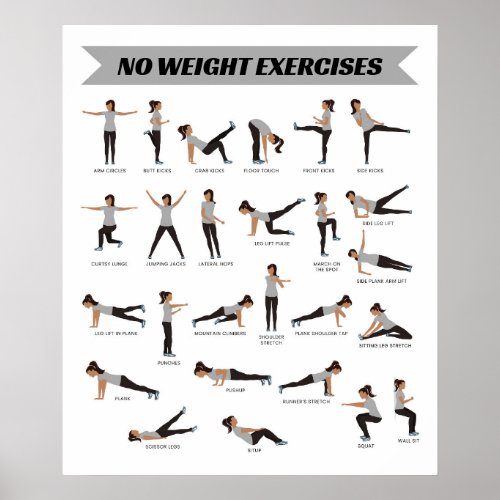 No Weight Exercises Fitness Poster _ Gray