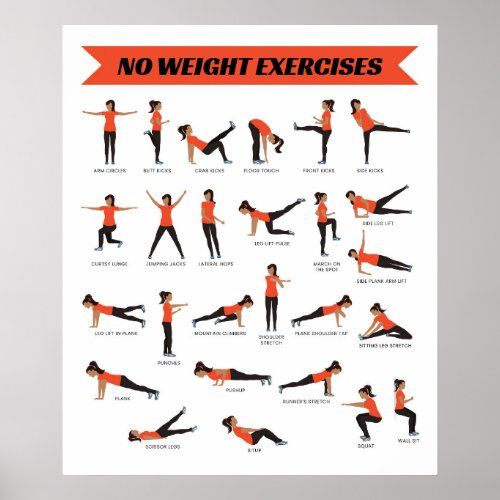 No Weight Exercises Fitness Poster _ Orange